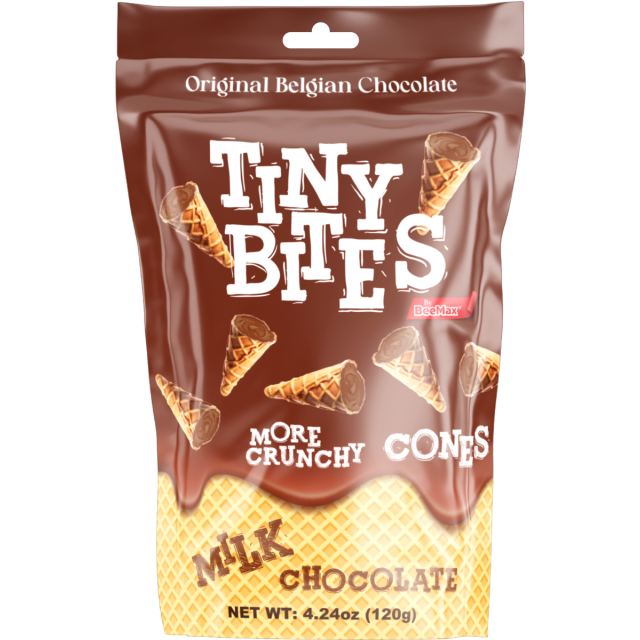 Tiny Bites Waffle Mini Cones with Original Belgian Milk Chocolate 120g X 12 Packs